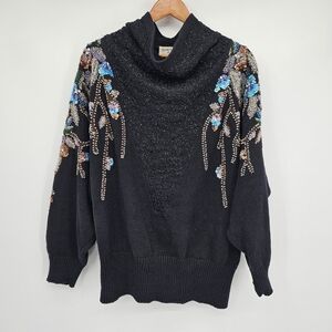 Bonnie Boerer Plus Vintage Drop Sleeve Sequin Floral Slouchy Cozy Sweater 2x